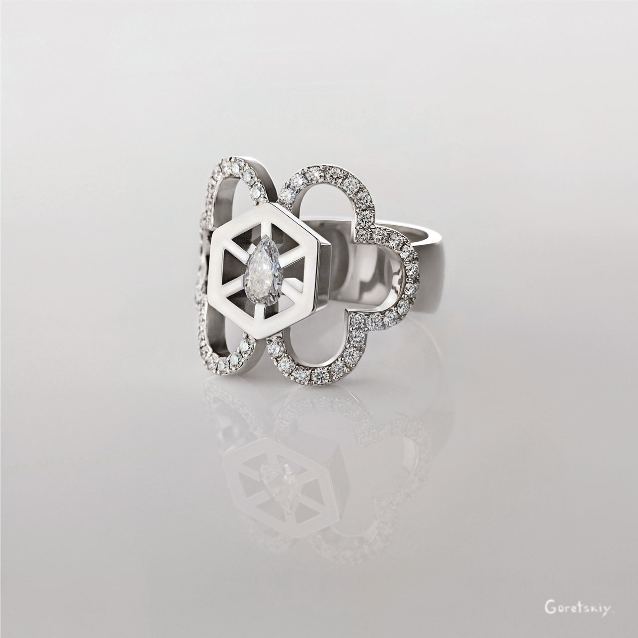 De Beers Jewellers 18kt White Gold Enchanted Lotus Diamond Ring