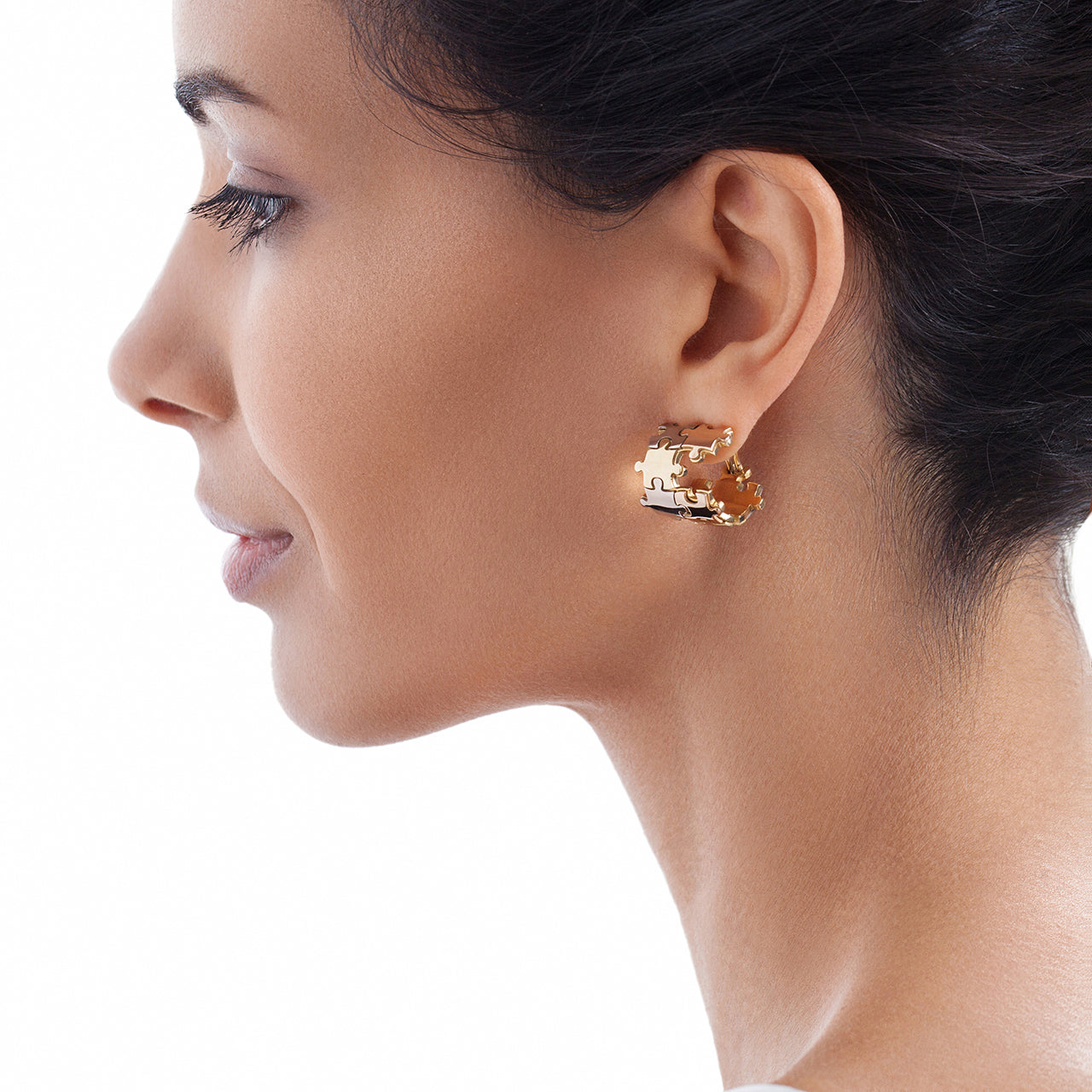 Puzzle Borderless ThreeColor Earrings on Model